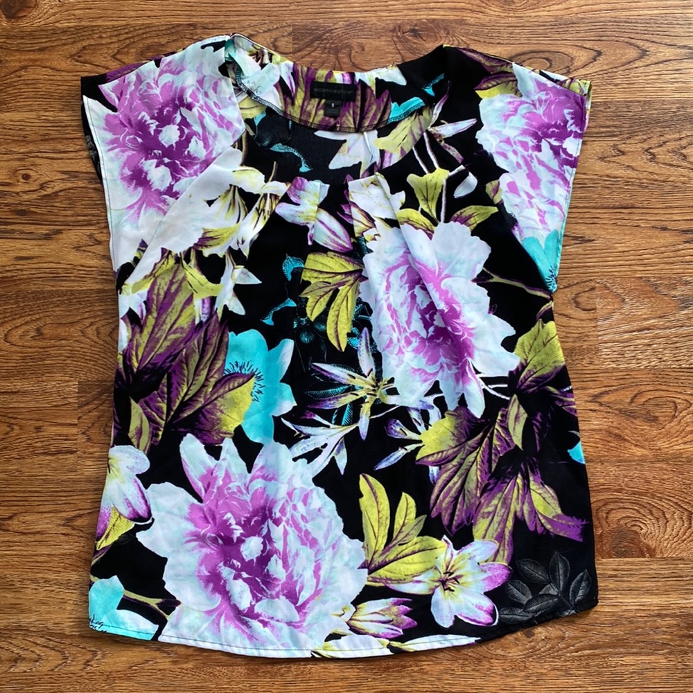 Worthington Purple Floral Print Blouse